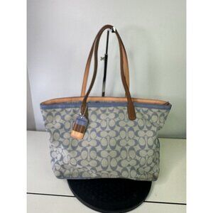 Coach Legacy Weekend Signature Jacquard Shopper Tote 23107 Blue Brown Leather